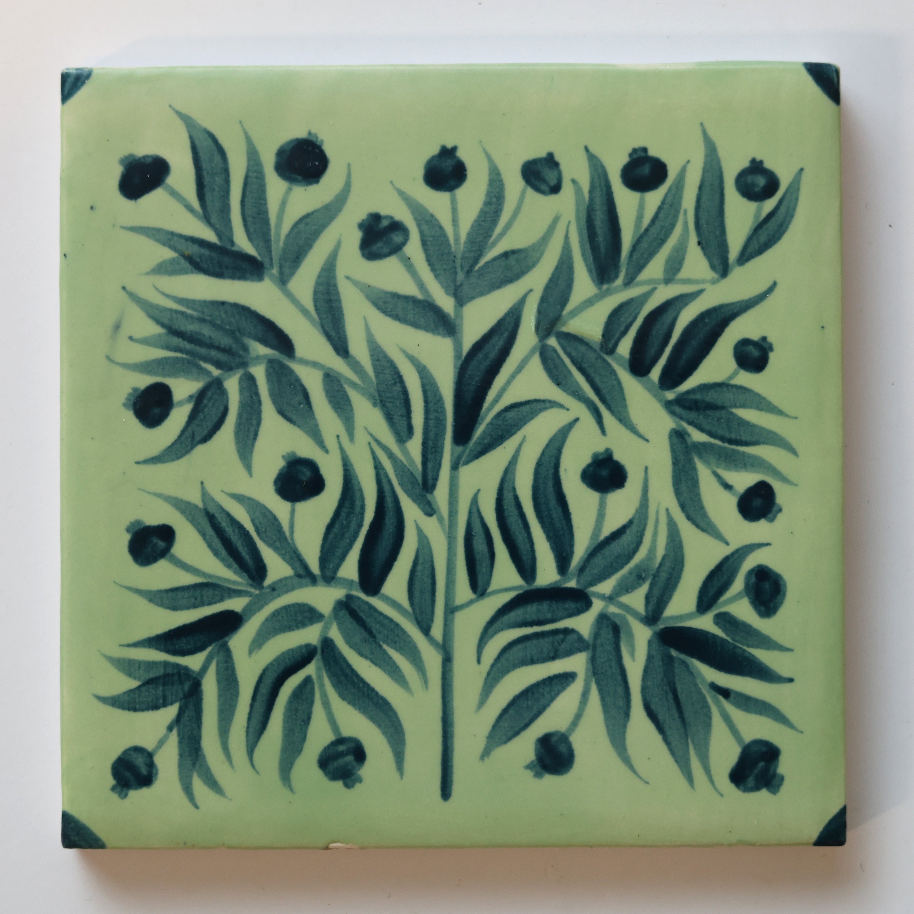 One-of-a-Kind Hand-Painted Ceramic Tiles - Green & Yellow