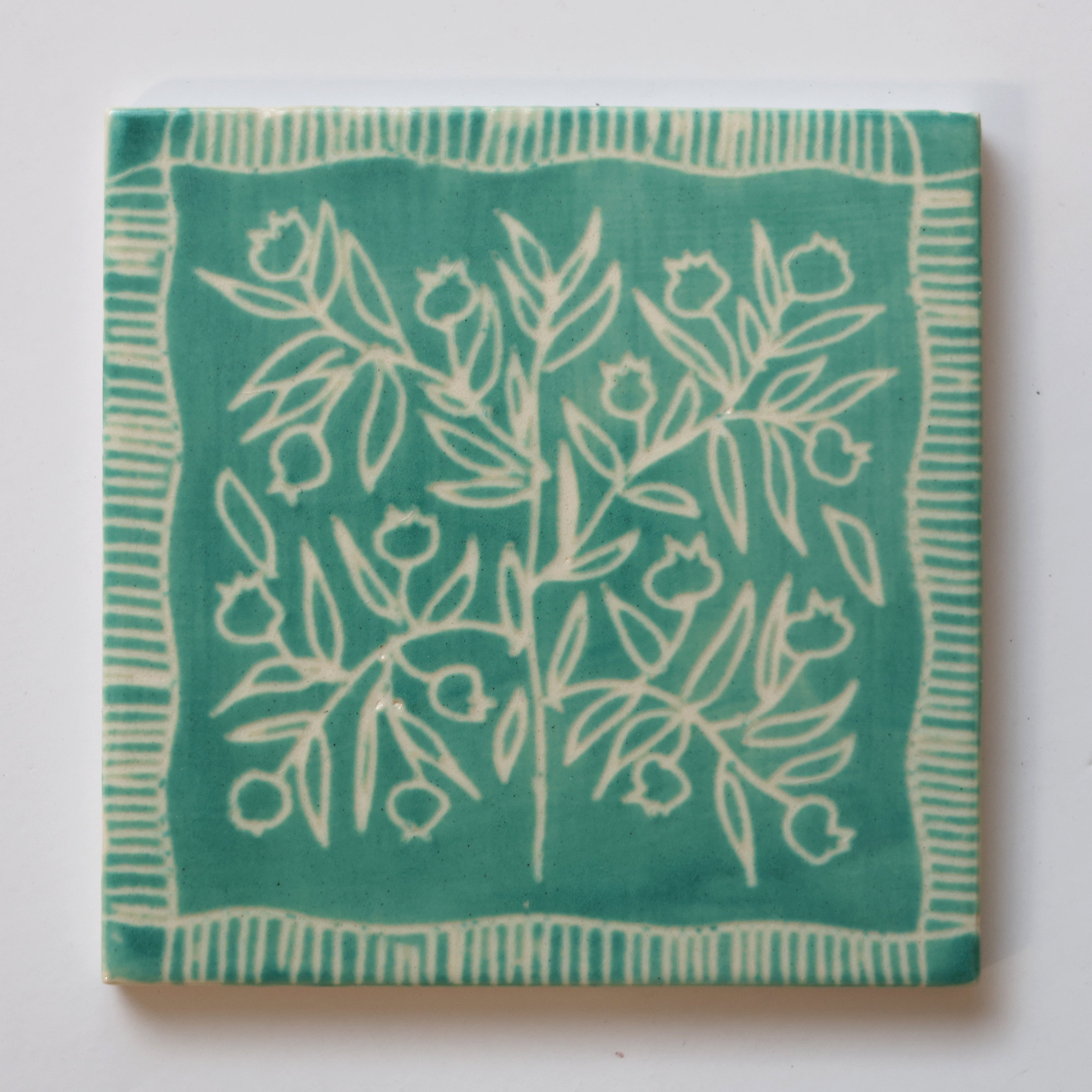 One-of-a-Kind Hand-Painted Ceramic Tiles - Green & Yellow