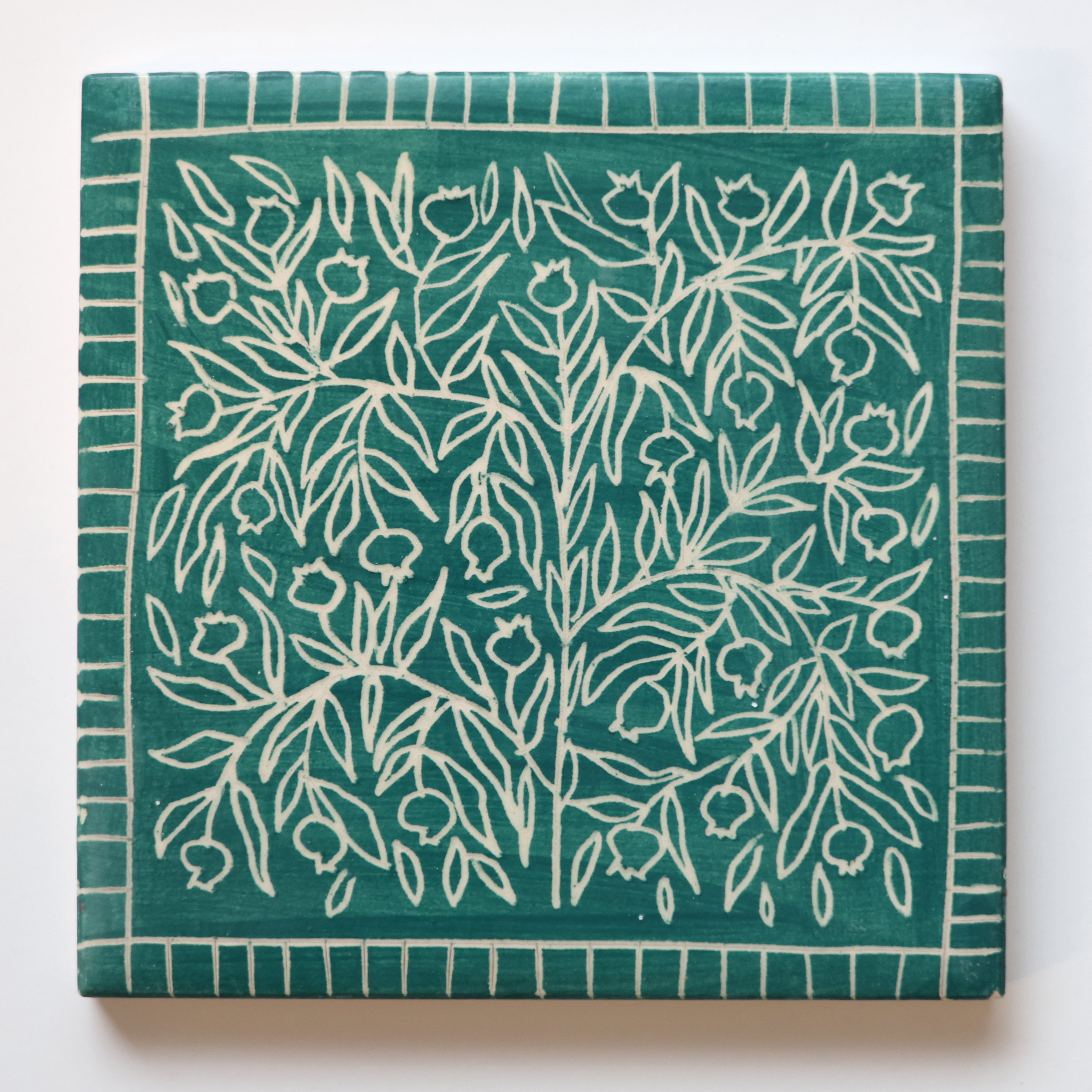 One-of-a-Kind Hand-Painted Ceramic Tiles - Green & Yellow