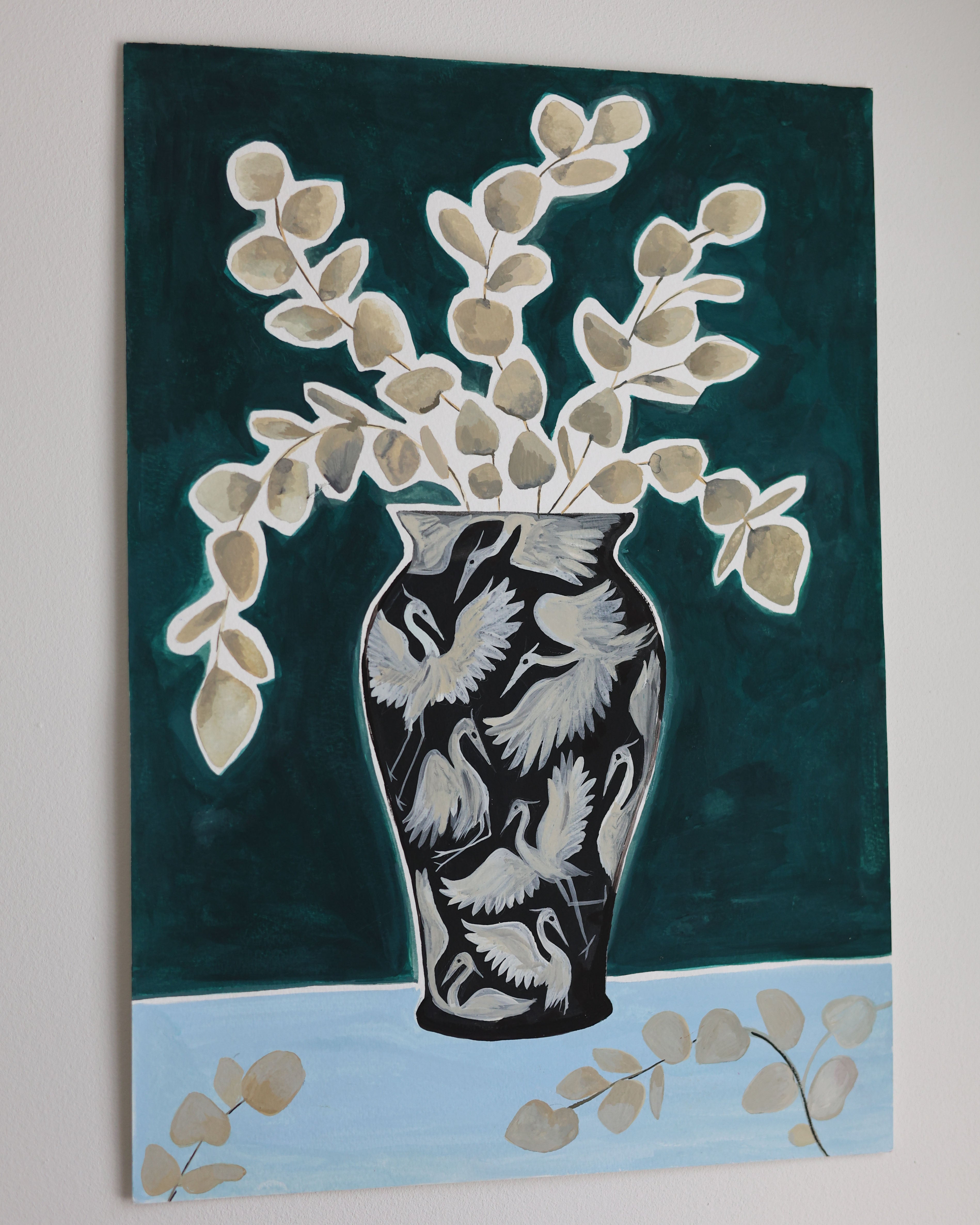 Large Black Herons Vase
