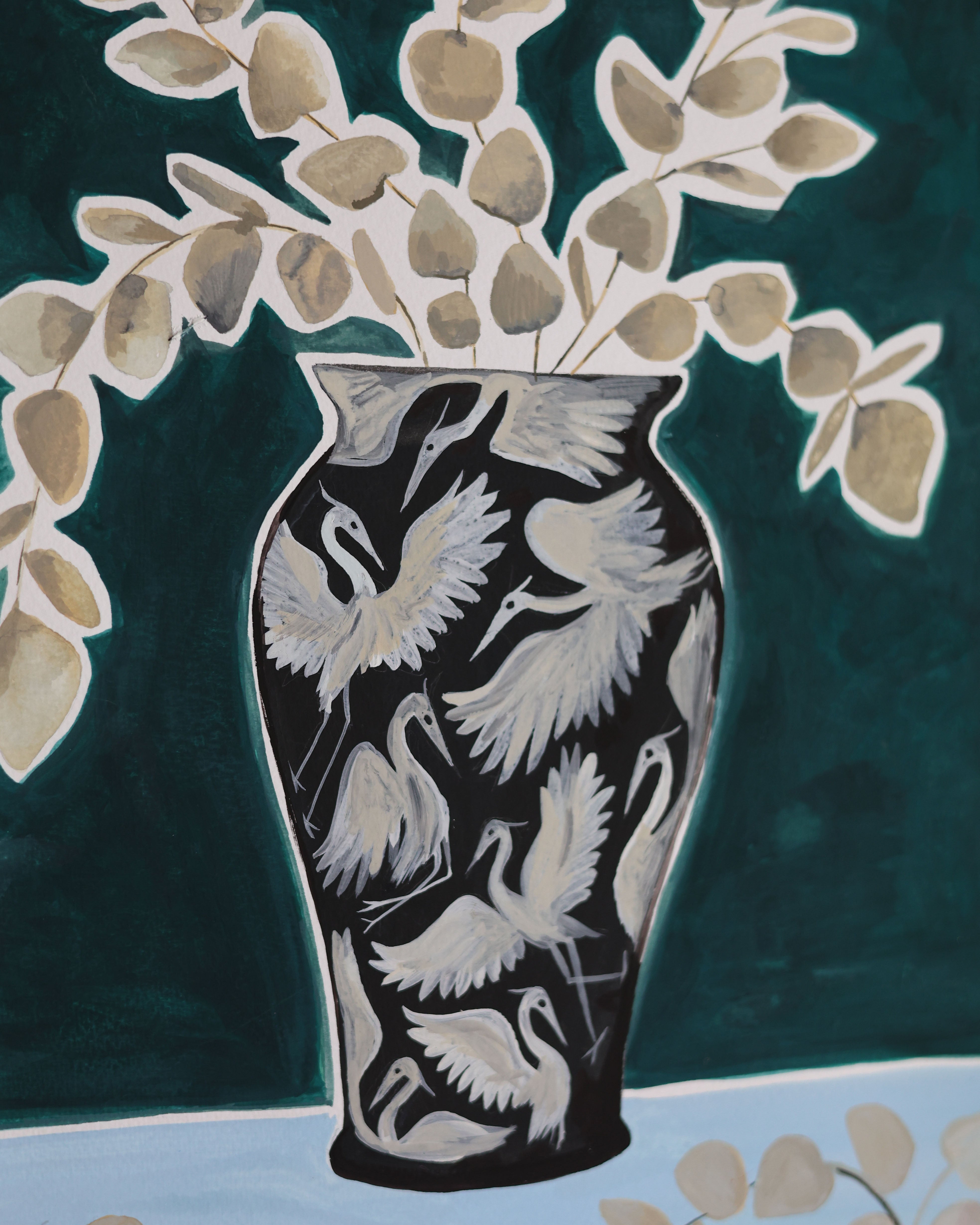 Large Black Herons Vase