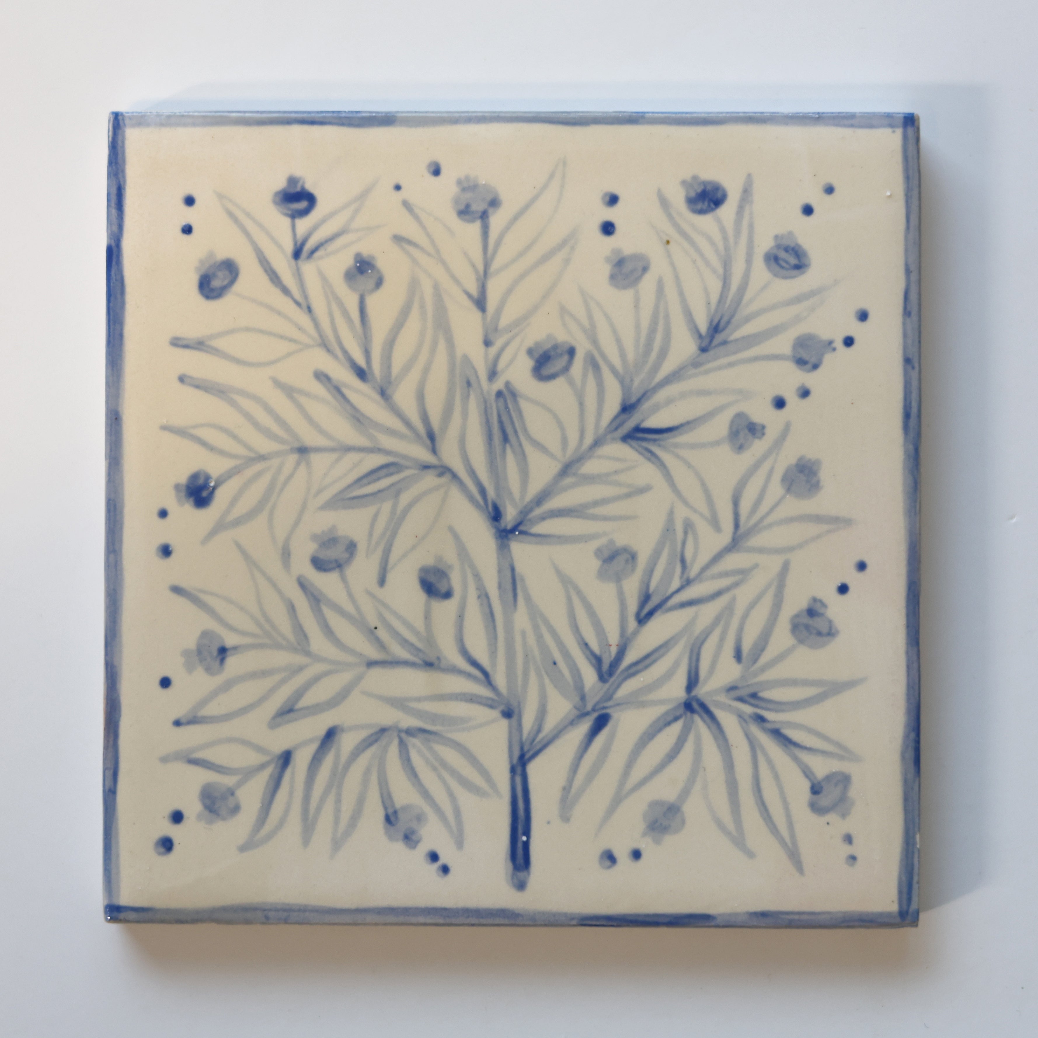 One-of-a-Kind Hand-Painted Ceramic Tiles - Blue