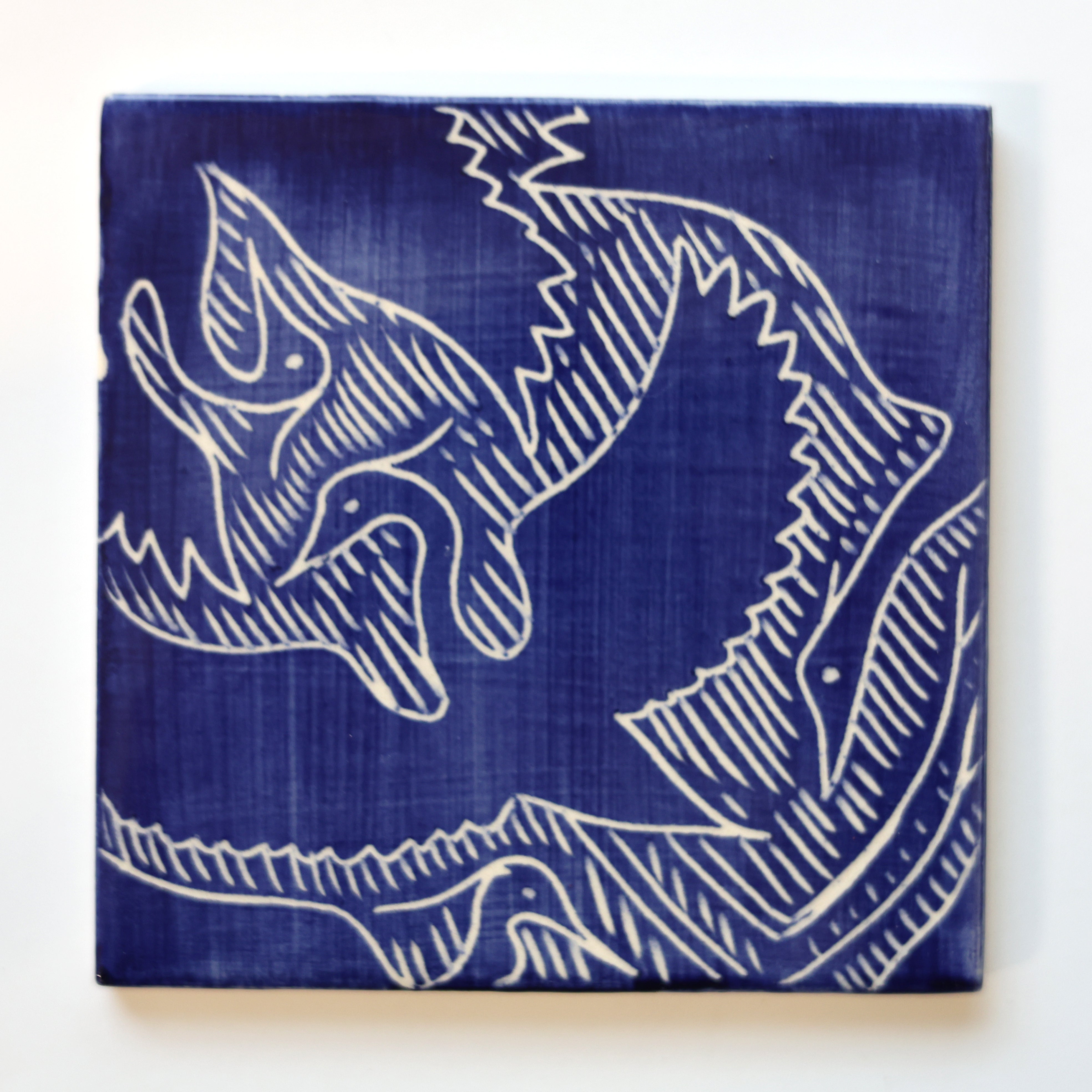 One-of-a-Kind Hand-Painted Ceramic Tiles - Blue