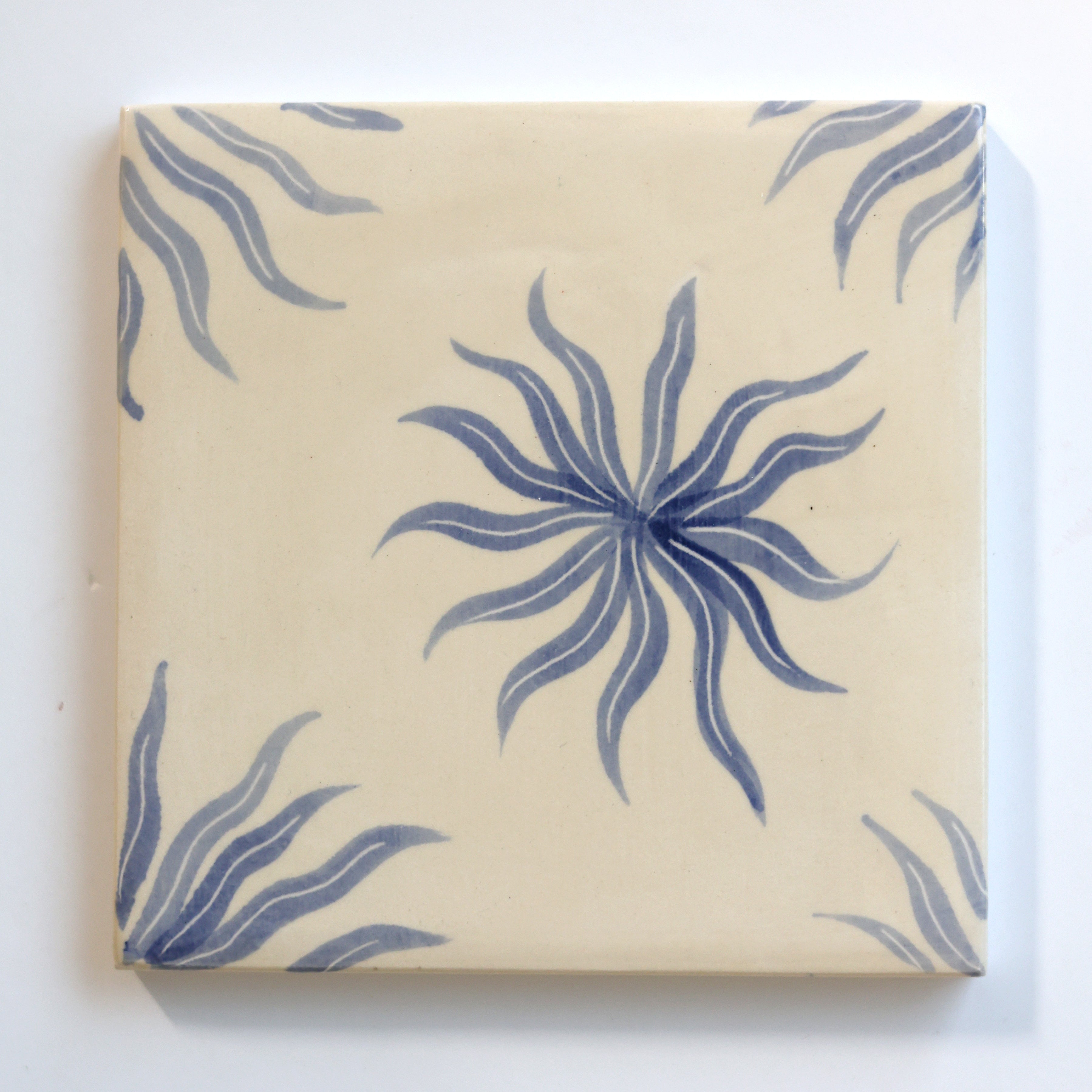 One-of-a-Kind Hand-Painted Ceramic Tiles - Blue