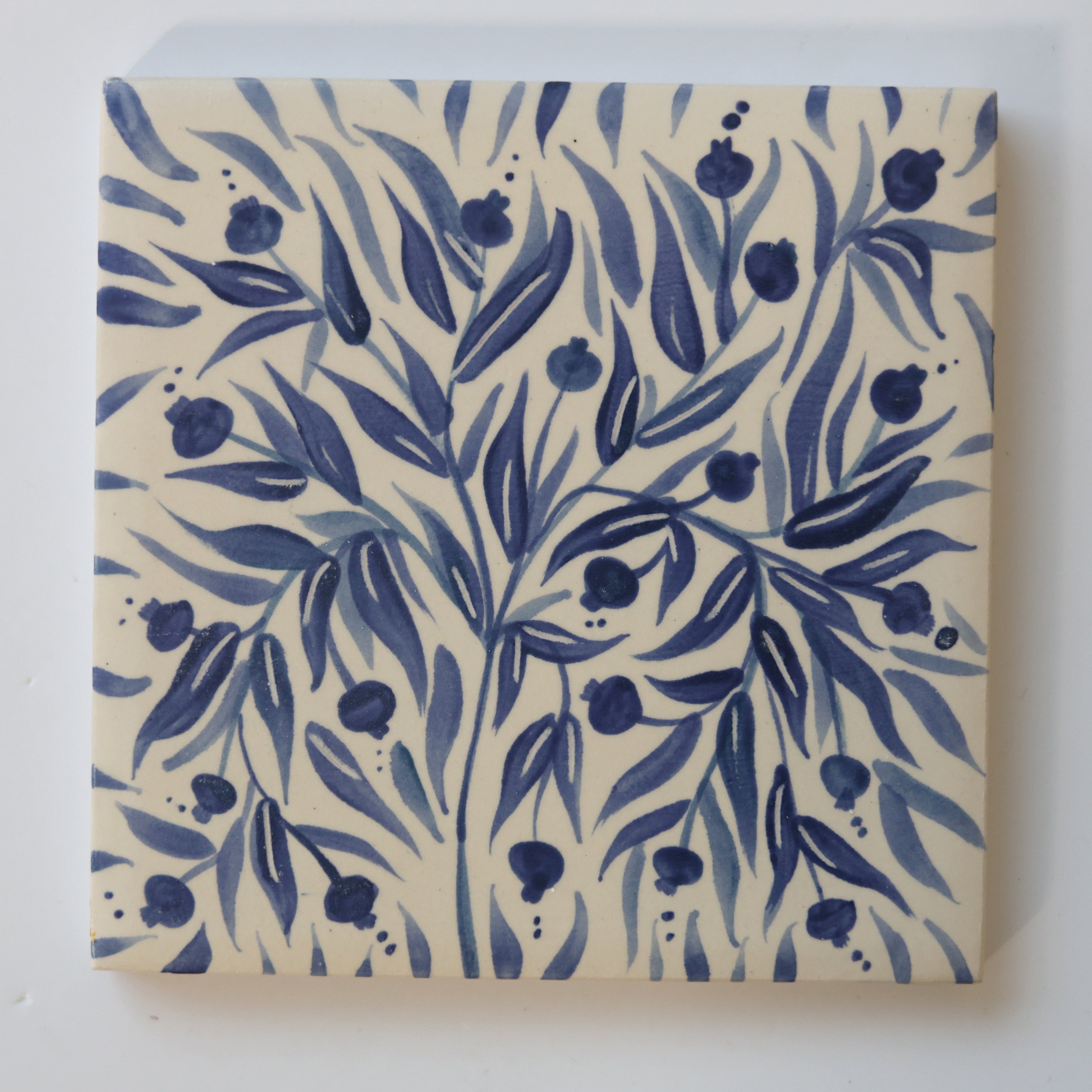 One-of-a-Kind Hand-Painted Ceramic Tiles - Blue