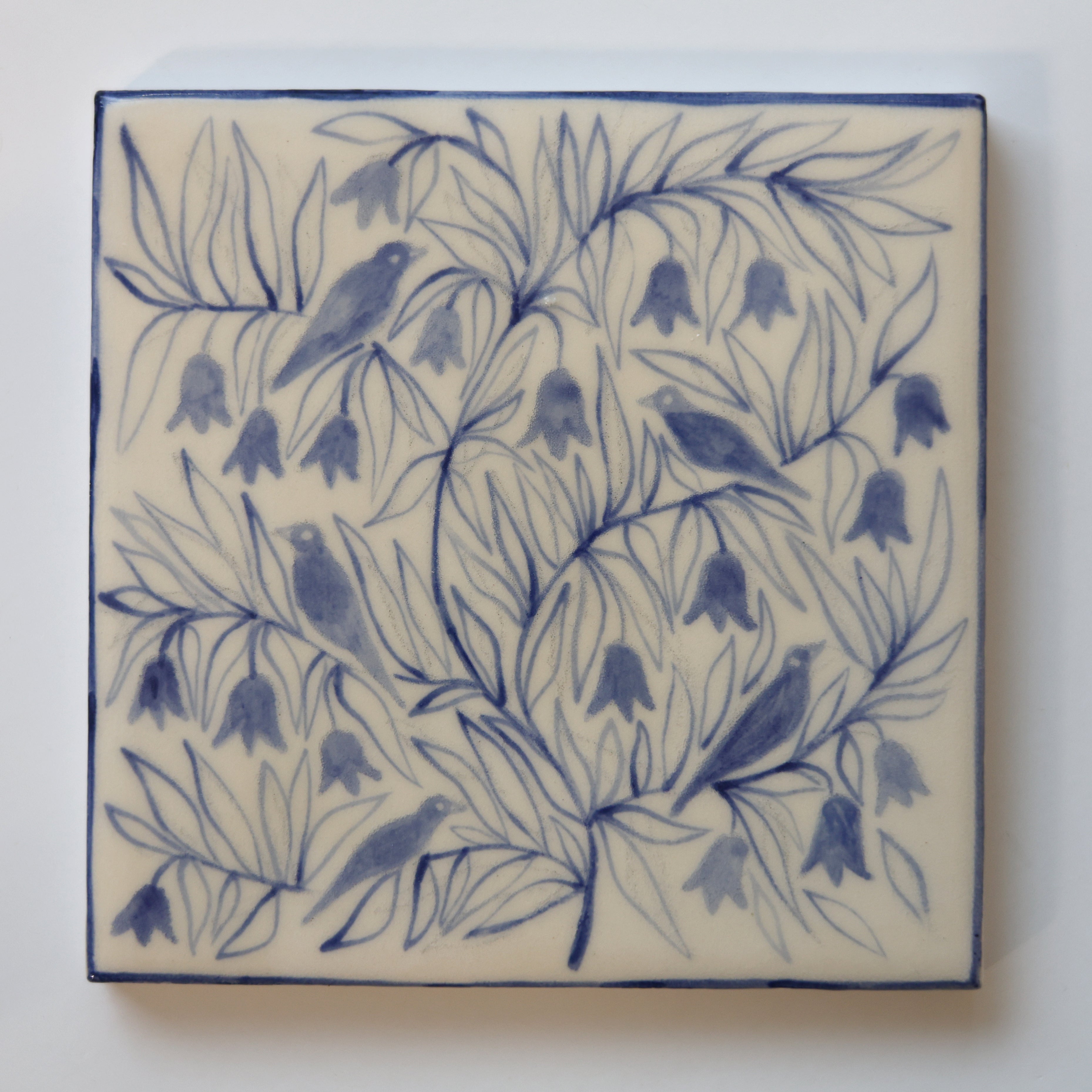 One-of-a-Kind Hand-Painted Ceramic Tiles - Blue