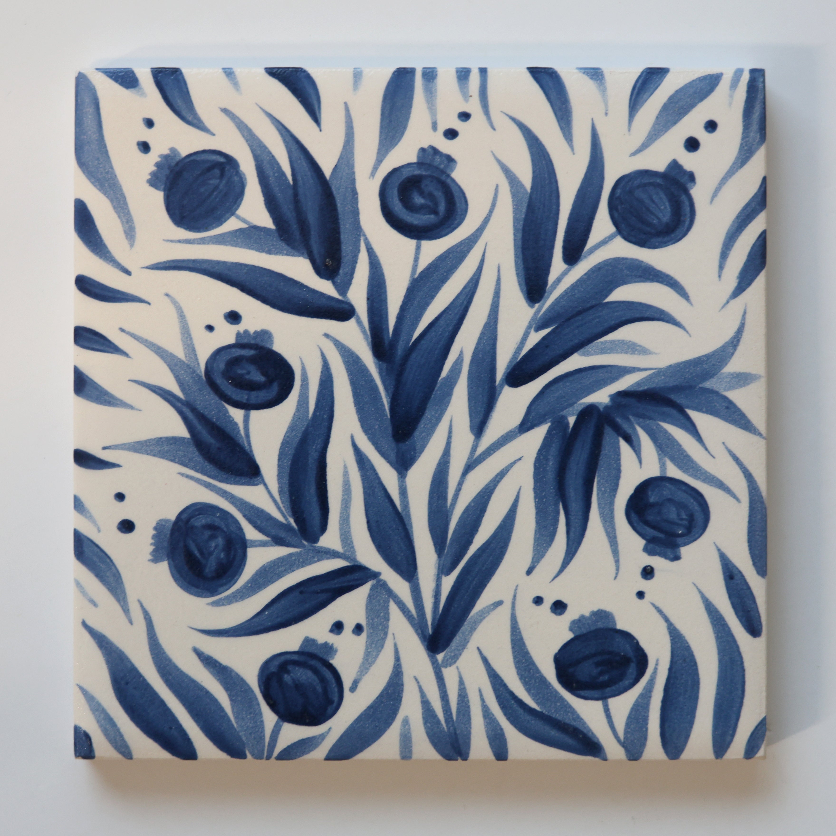 One-of-a-Kind Hand-Painted Ceramic Tiles - Blue