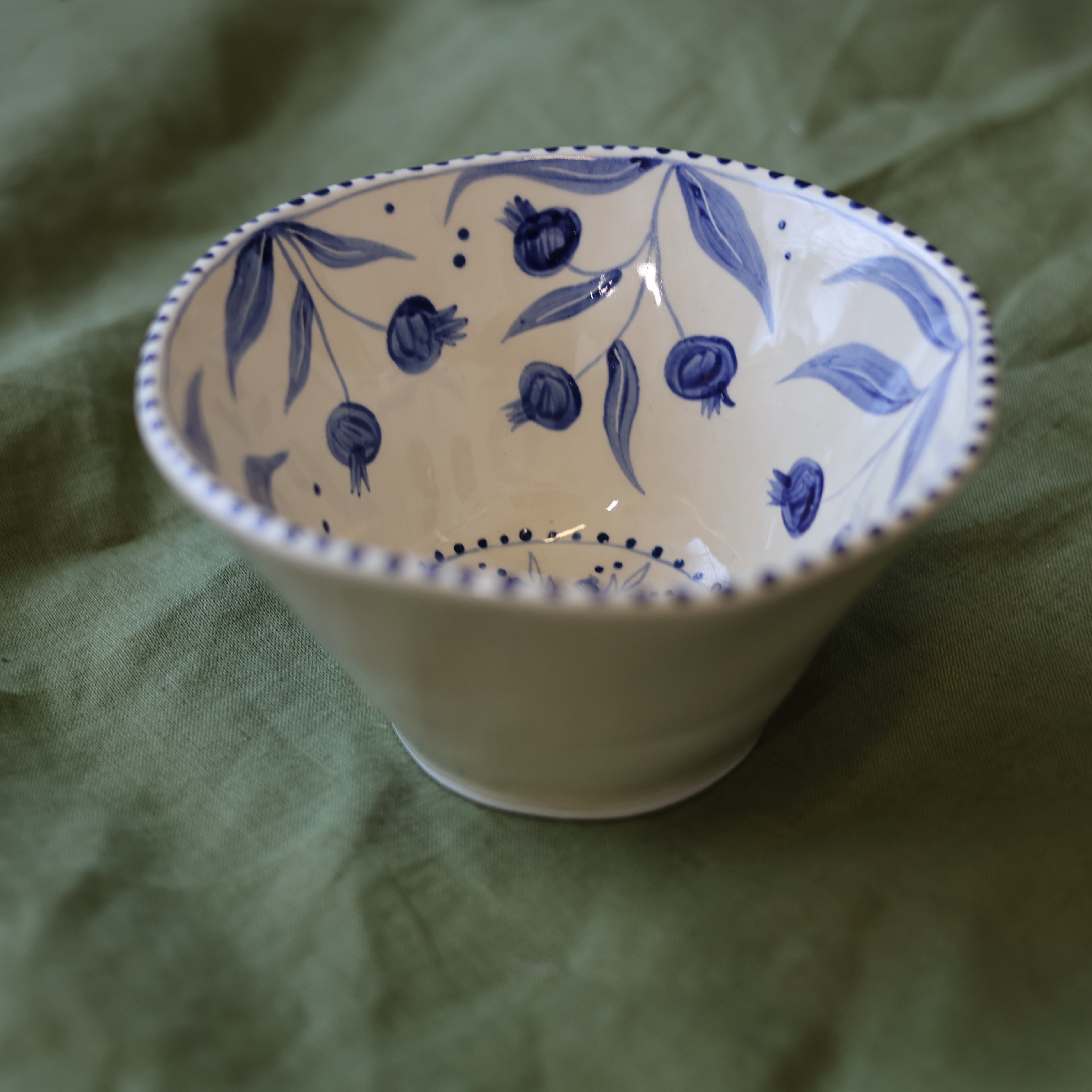 Hand Painted Pomegranate Bowl - Blue