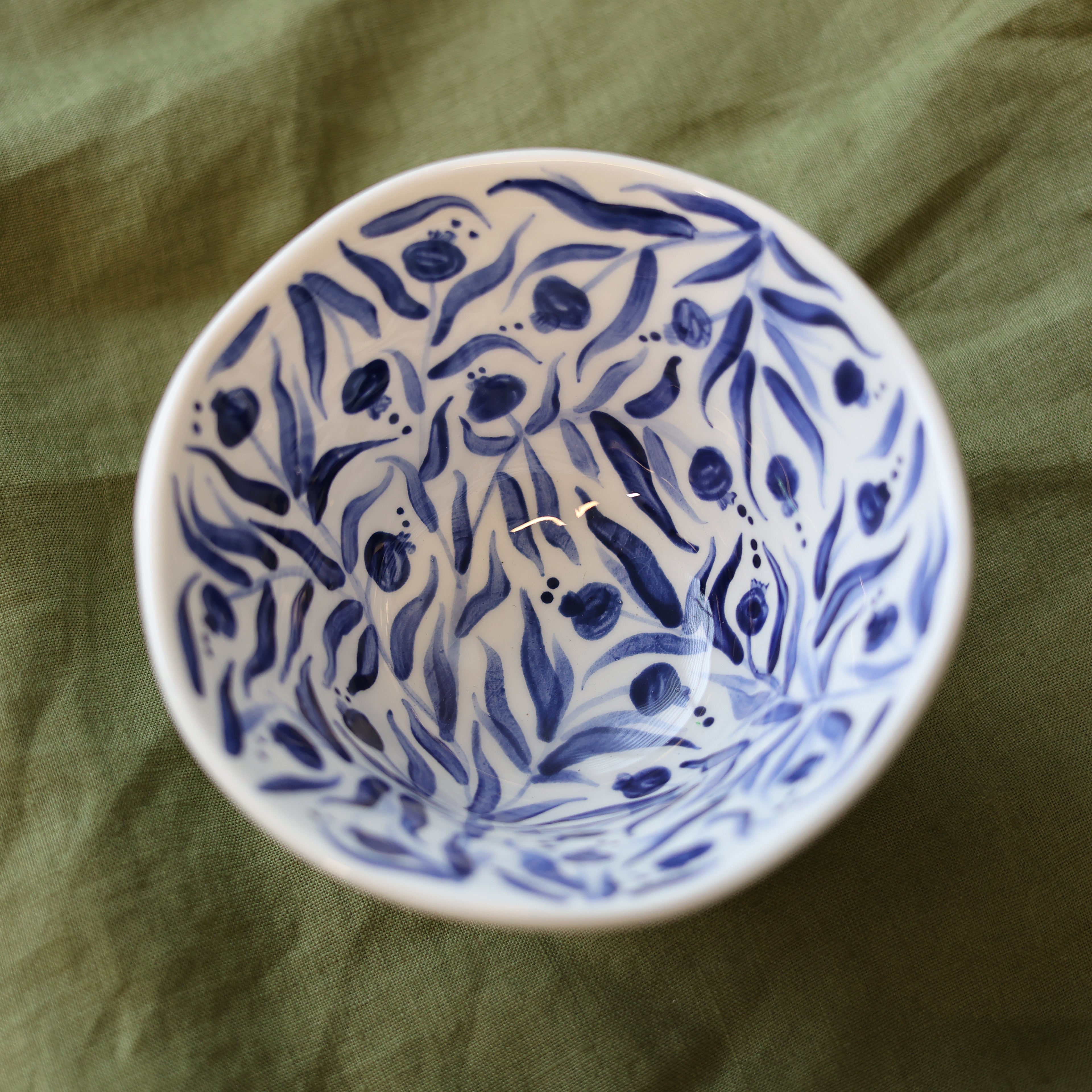 Hand Painted Pomegranate Bowl - Deep Blue