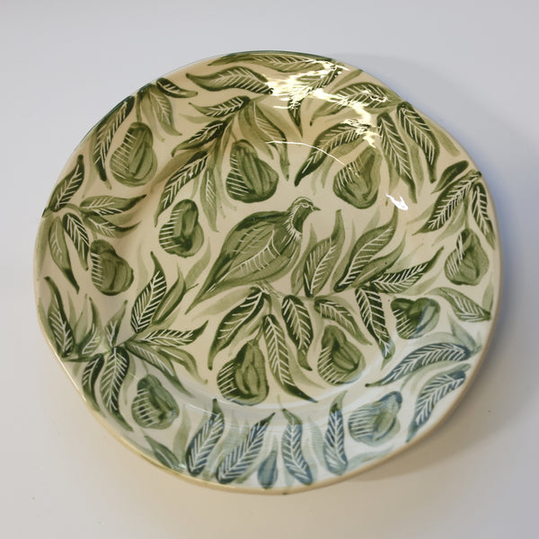 Partridge in a Pear Tree Hand Painted Plate - Green