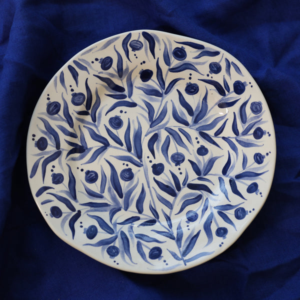 Hand Painted Pomegranate Plate - Blue