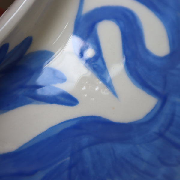 Seconds Sale: Large Hand Painted Herons Vase - Bright Blue