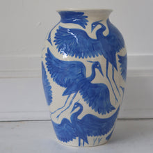 Load image into Gallery viewer, Seconds Sale: Large Hand Painted Herons Vase - Bright Blue
