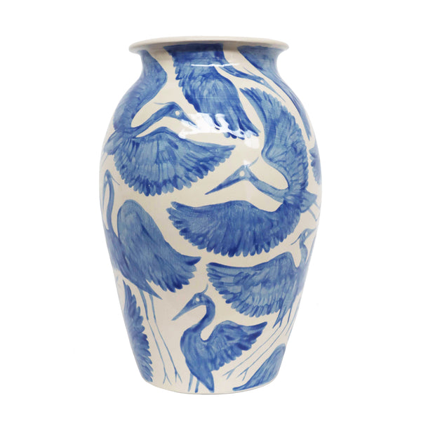 Hand Painted Blue Herons Classic Vase - Large