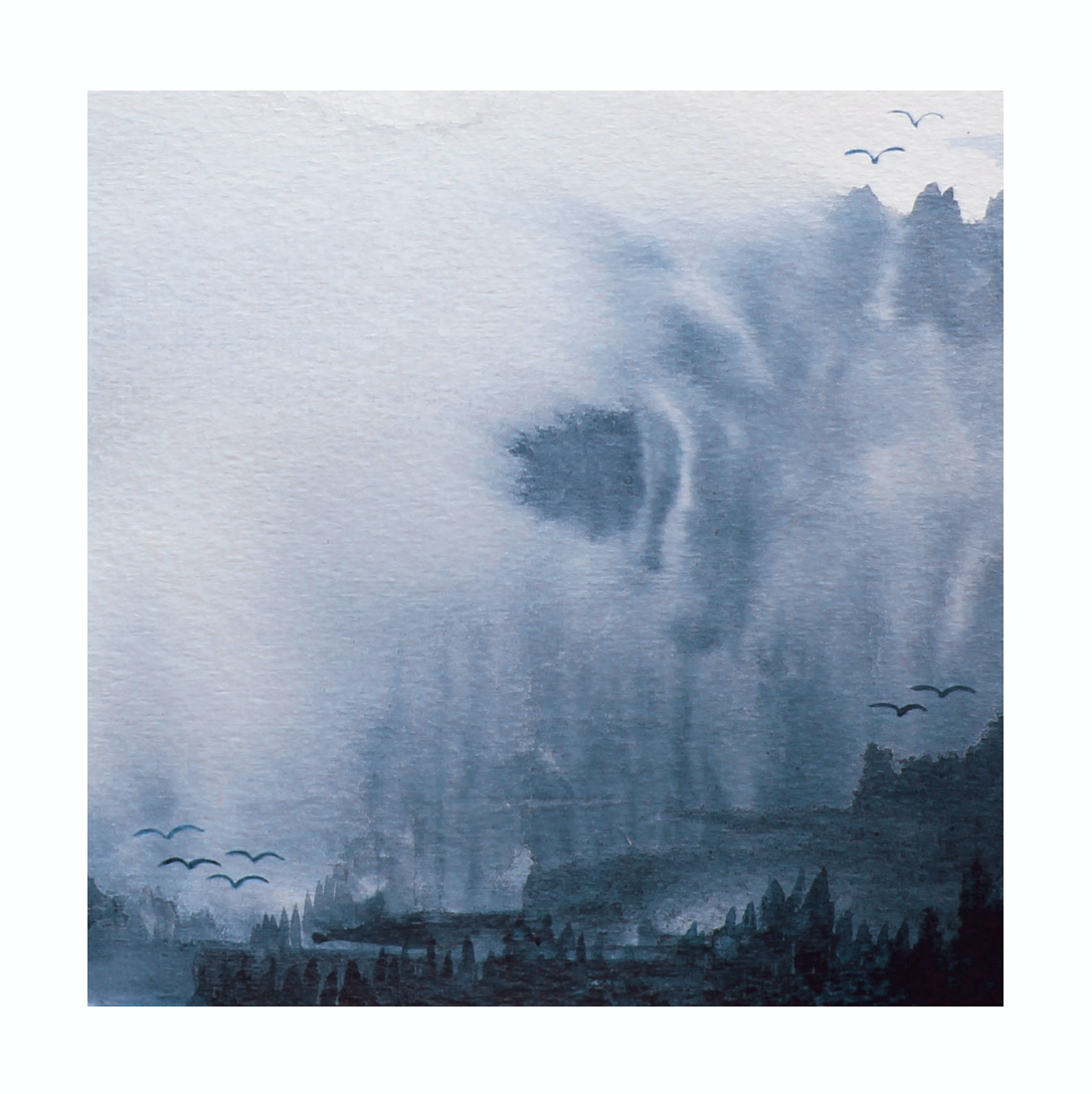 Ethereal Blue Abstract Landscape Art Print 30cm