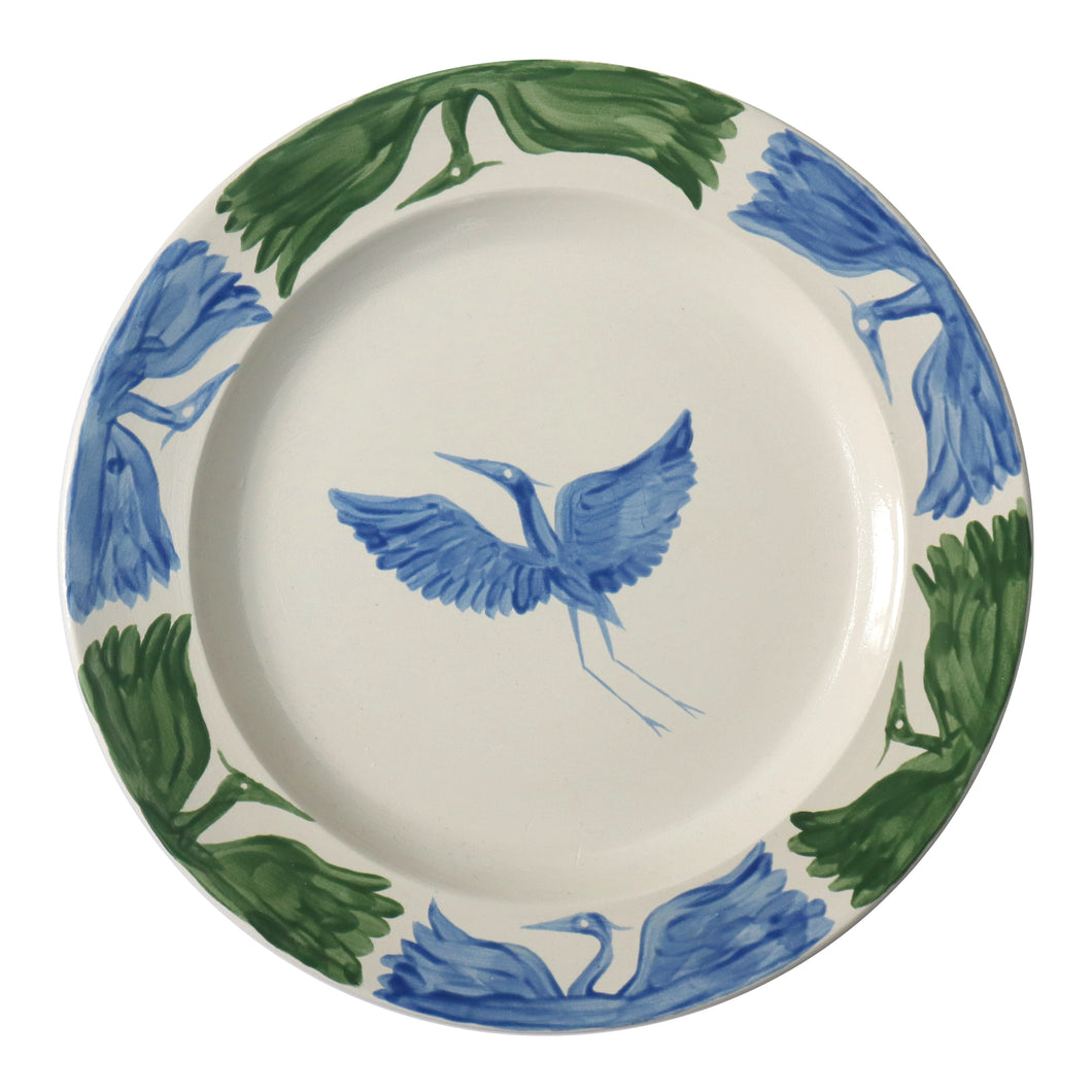 Sample Sale: Hand Painted Green & Blue Herons Dinner Plate