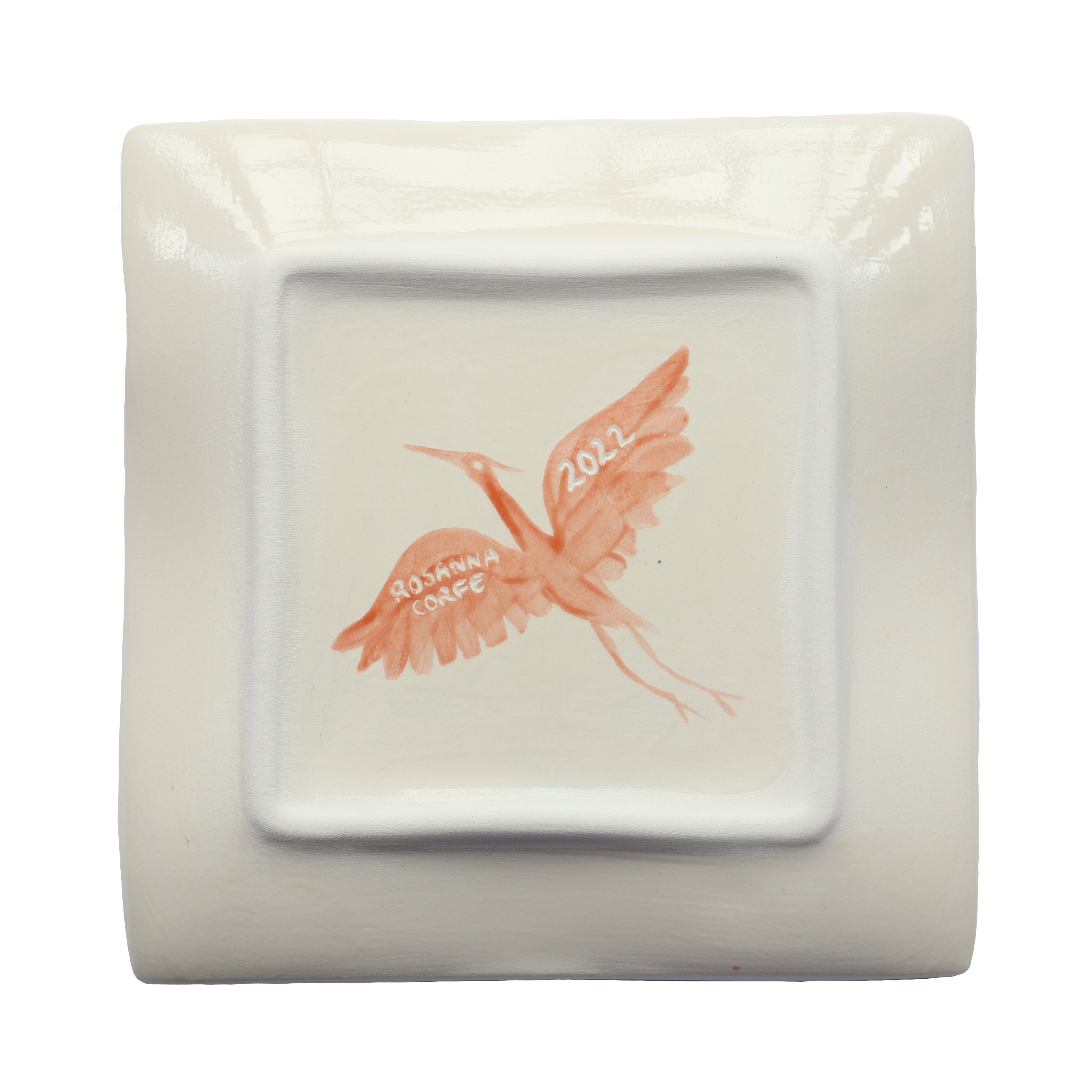Large Hand Painted Heron Trinket Dish - Coral