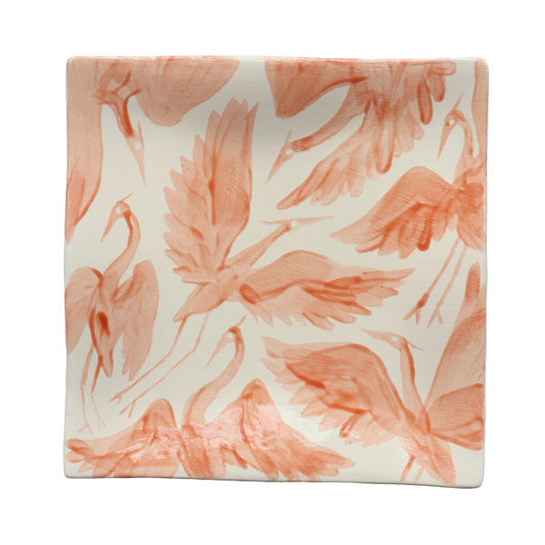 Large Hand Painted Heron Trinket Dish - Coral