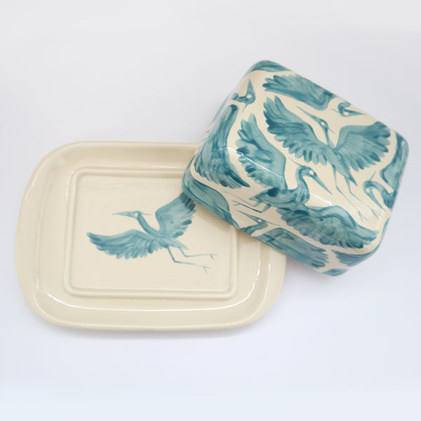 Herons Hand Painted Butter Dish - Teal