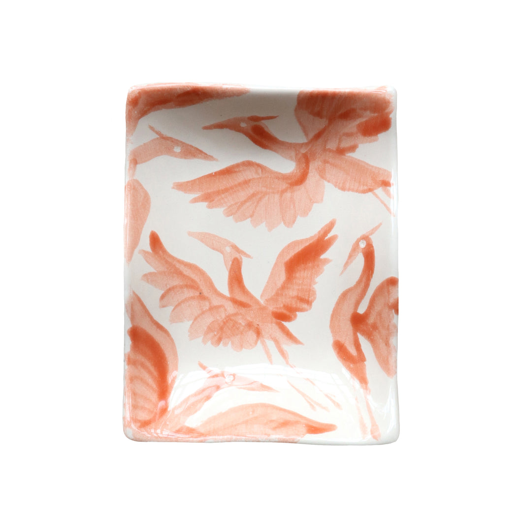Herons Small Hand painted Trinket Dish - Coral