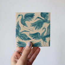 Load image into Gallery viewer, Herons Hand Painted Ceramic Tile / Coaster - Teal
