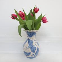 Load image into Gallery viewer, Herons Hand Painted Scalloped Vase - Blue

