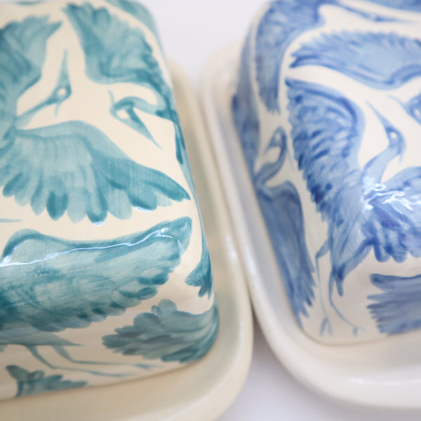 Herons Hand Painted Butter Dish - Blue