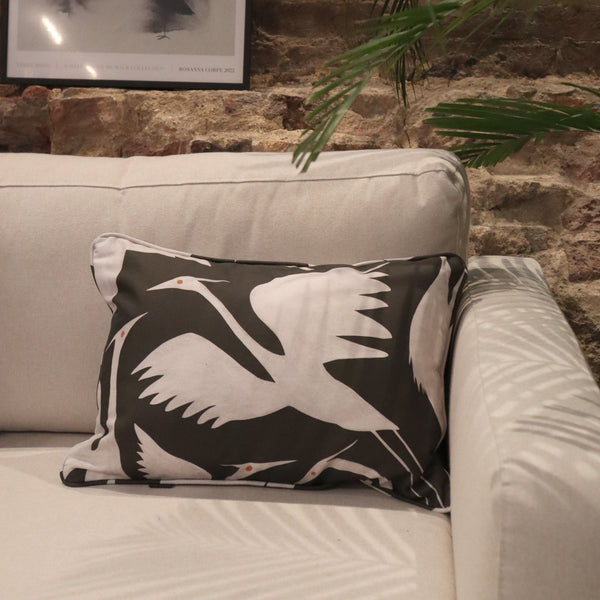 End of Line Sale: Heron Birds Black Organic Cotton Cushion Cover