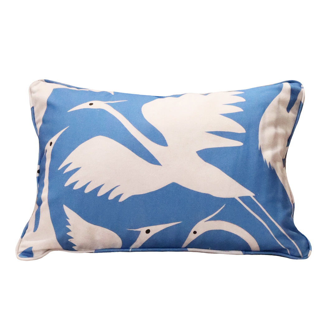 Heron Blue Organic Cotton Rectangle Piped Cushion