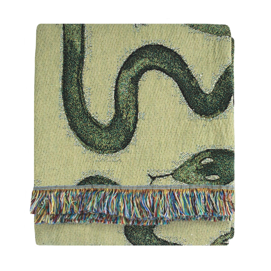 Snakes Recycled Cotton Woven Throw - Green